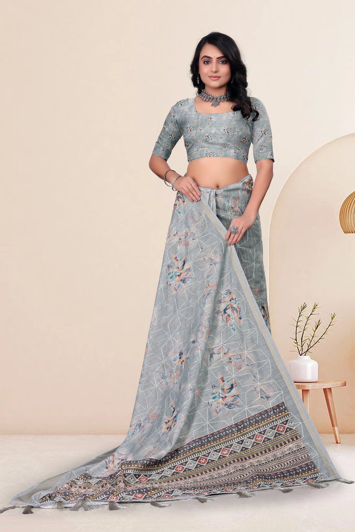 Cotton With Embroidery Work Saree