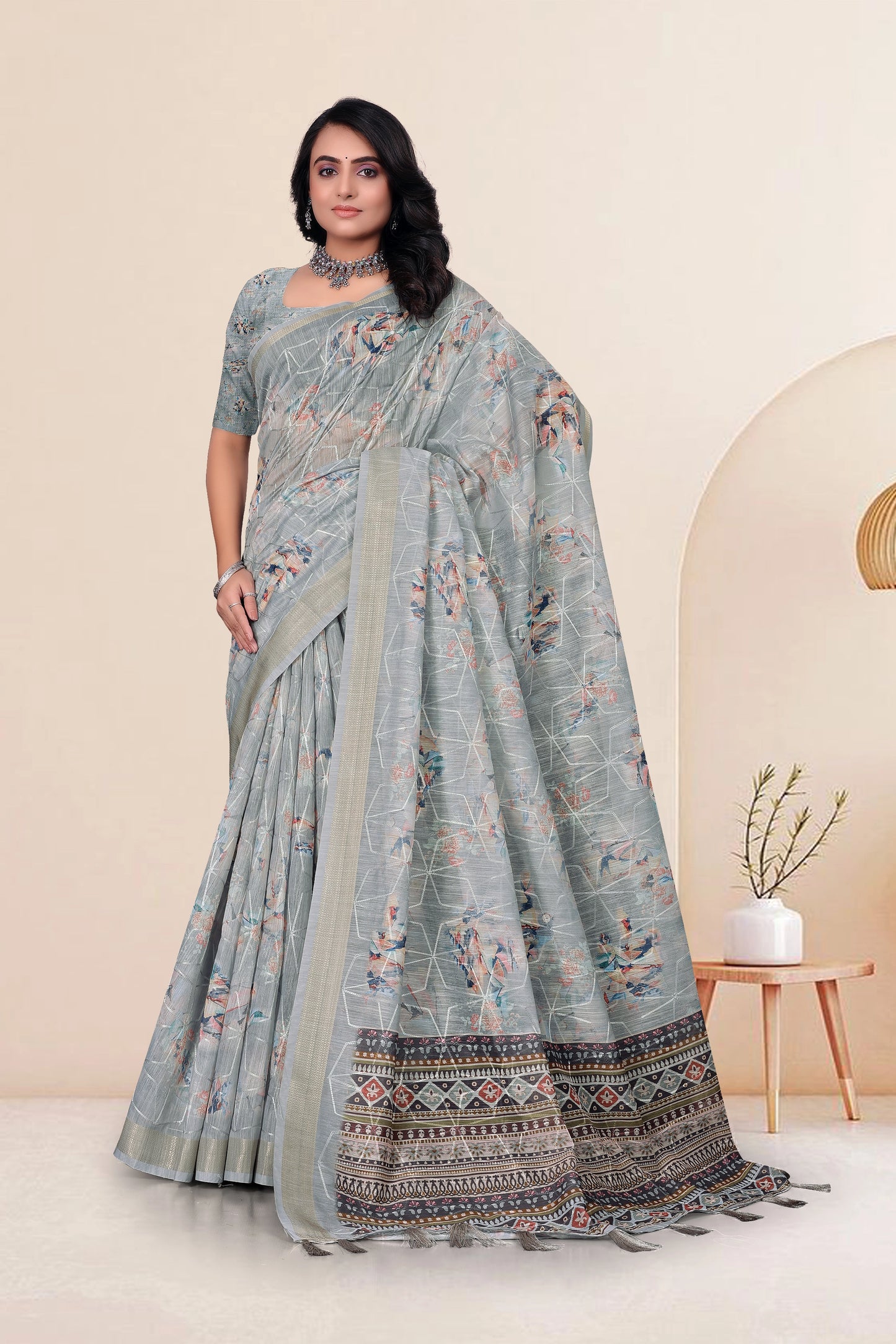 Cotton With Embroidery Work Saree