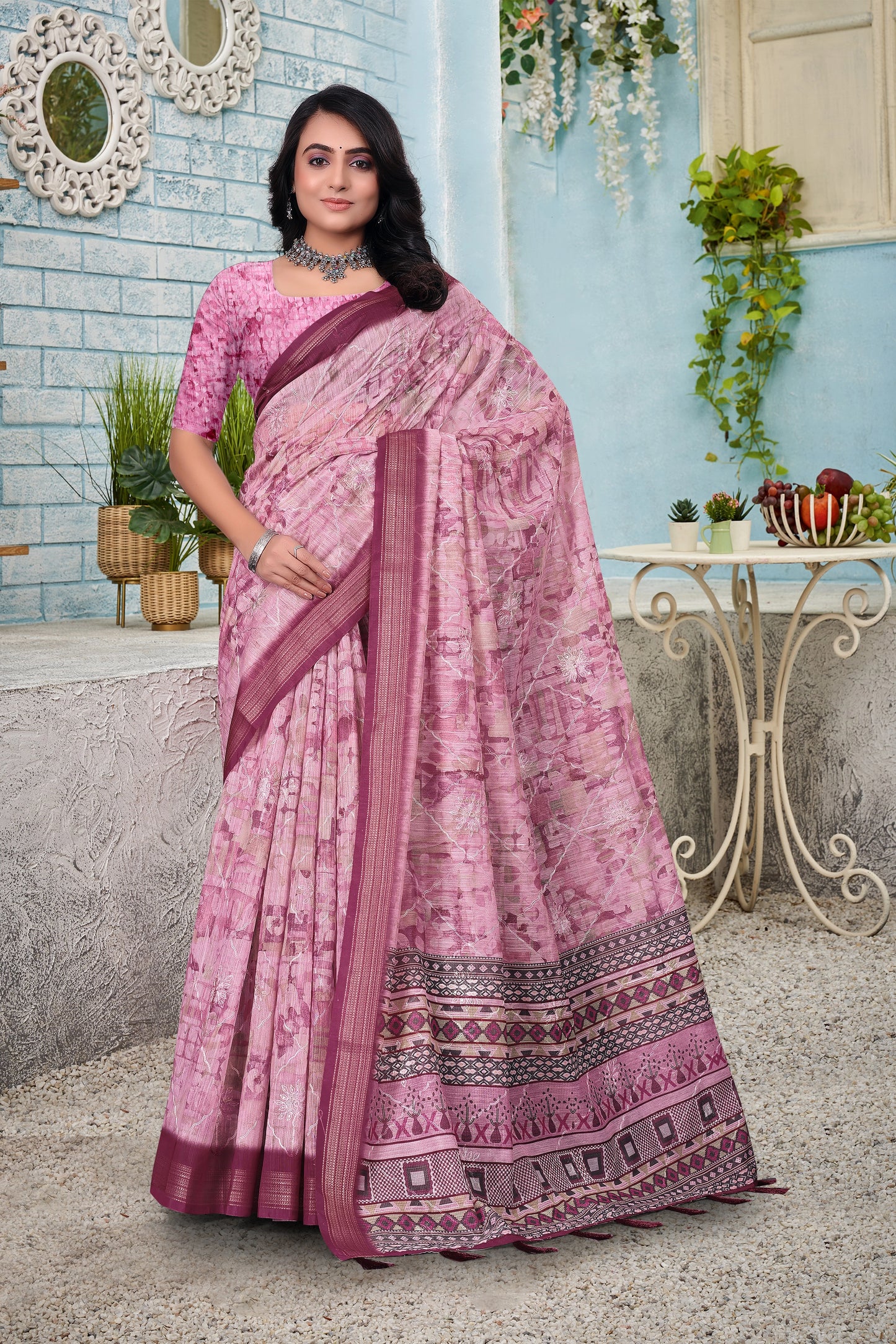 Cotton With Embroidery Work Saree