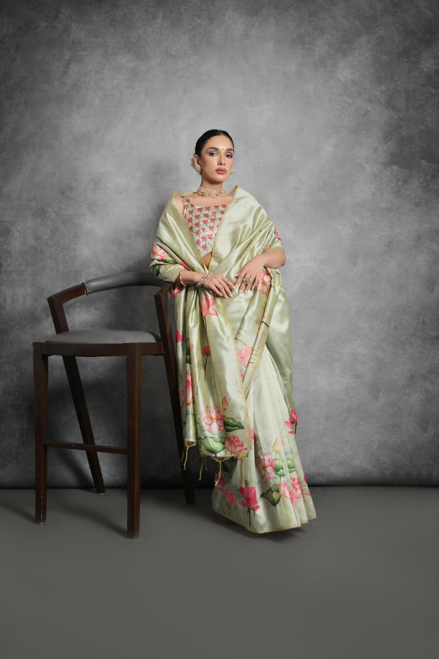 Soft Tussar Silk With Lotus Print Saree