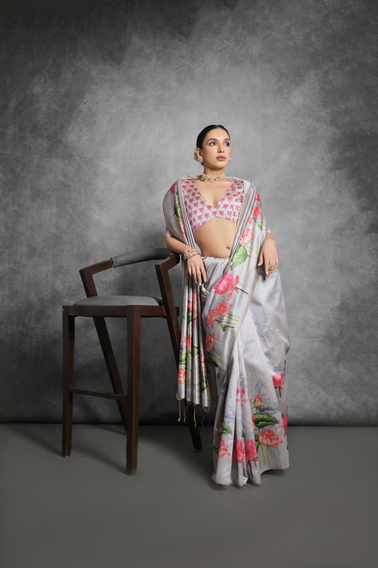 Soft Tussar Silk With Lotus Print Saree