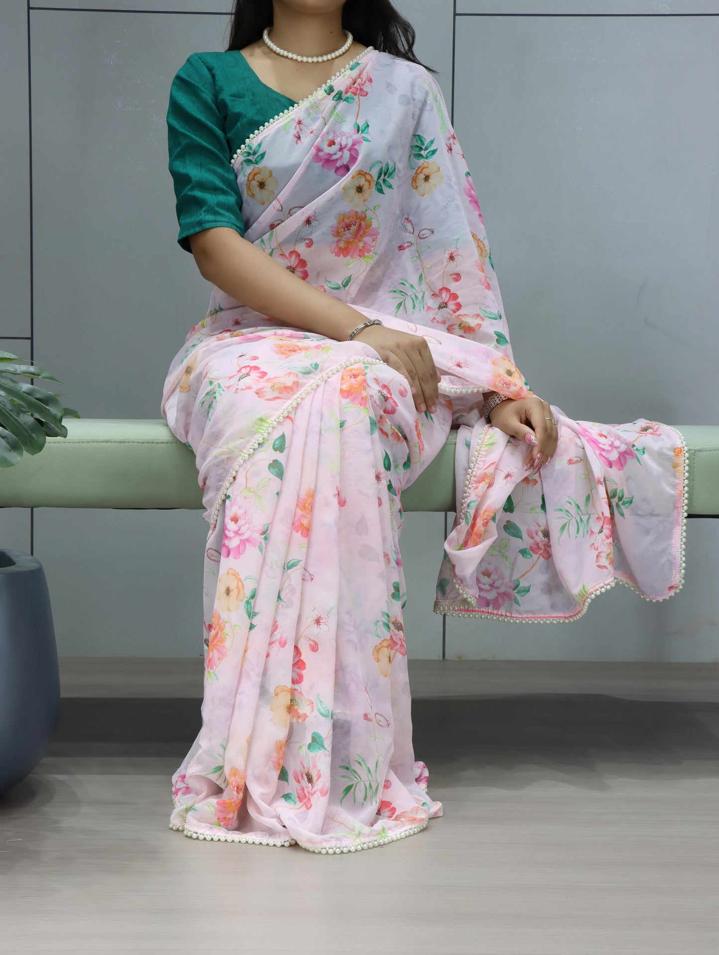 Weightless Printed Saree Pearl Lace Border
