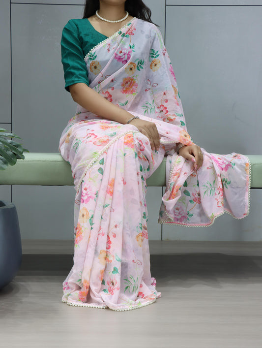 Weightless Printed Saree Pearl Lace Border