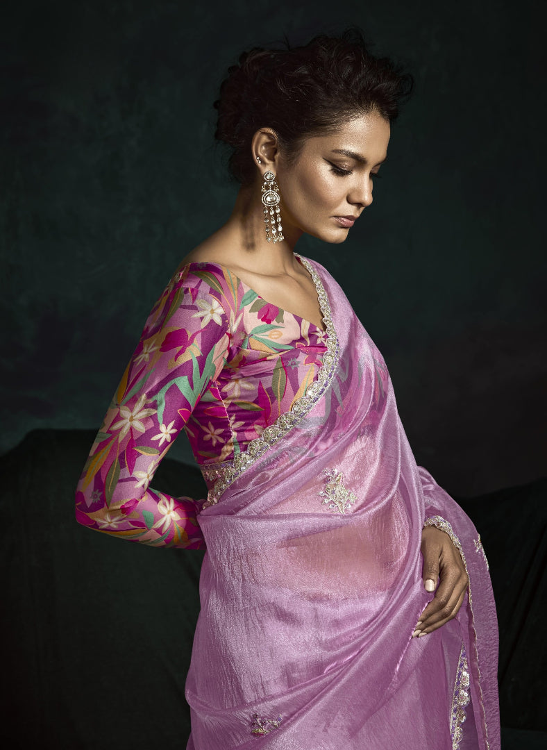 Crushed Tissue Hand Embroidered Border Saree