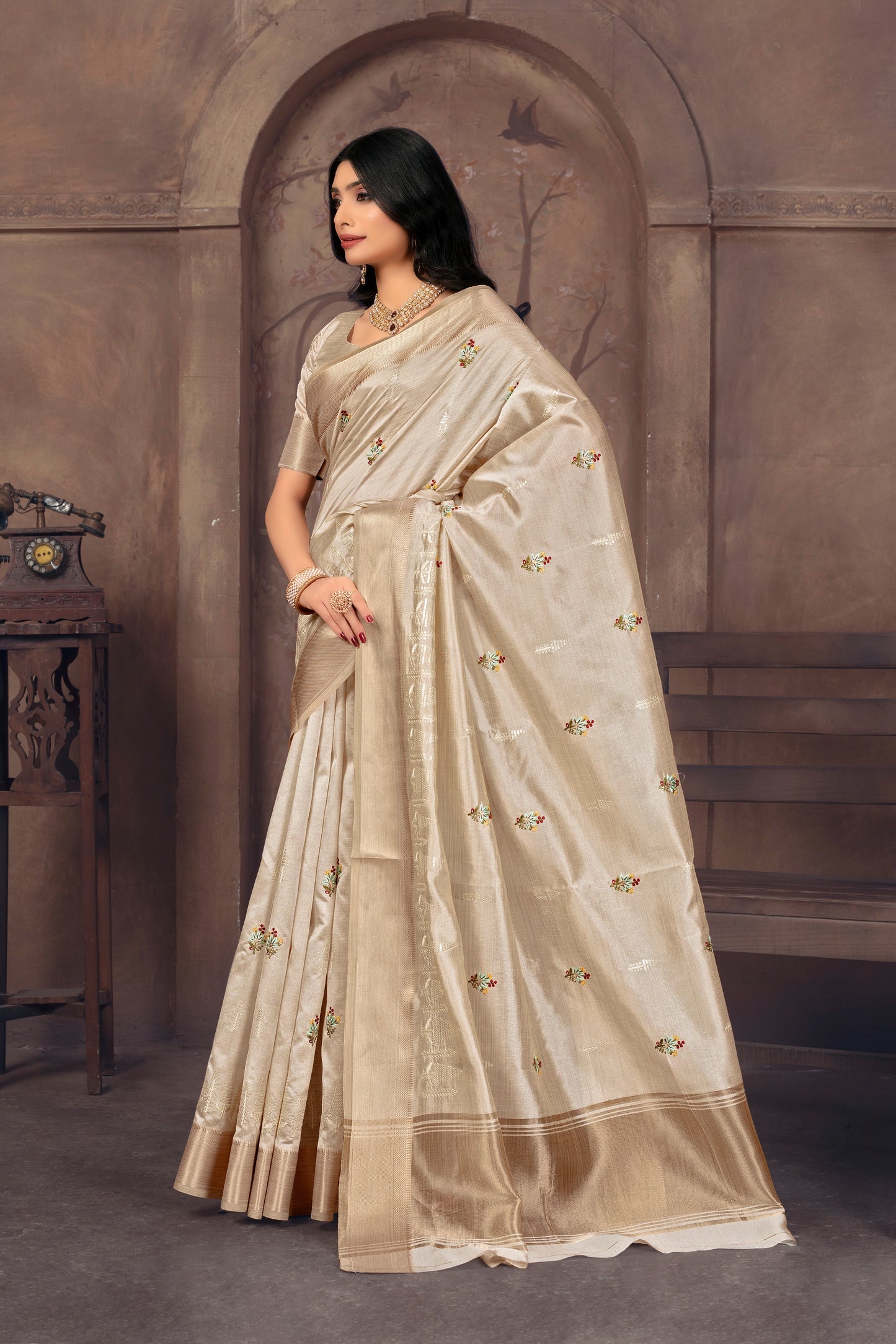 Assam Silk Saree Sequence With Embroidery
