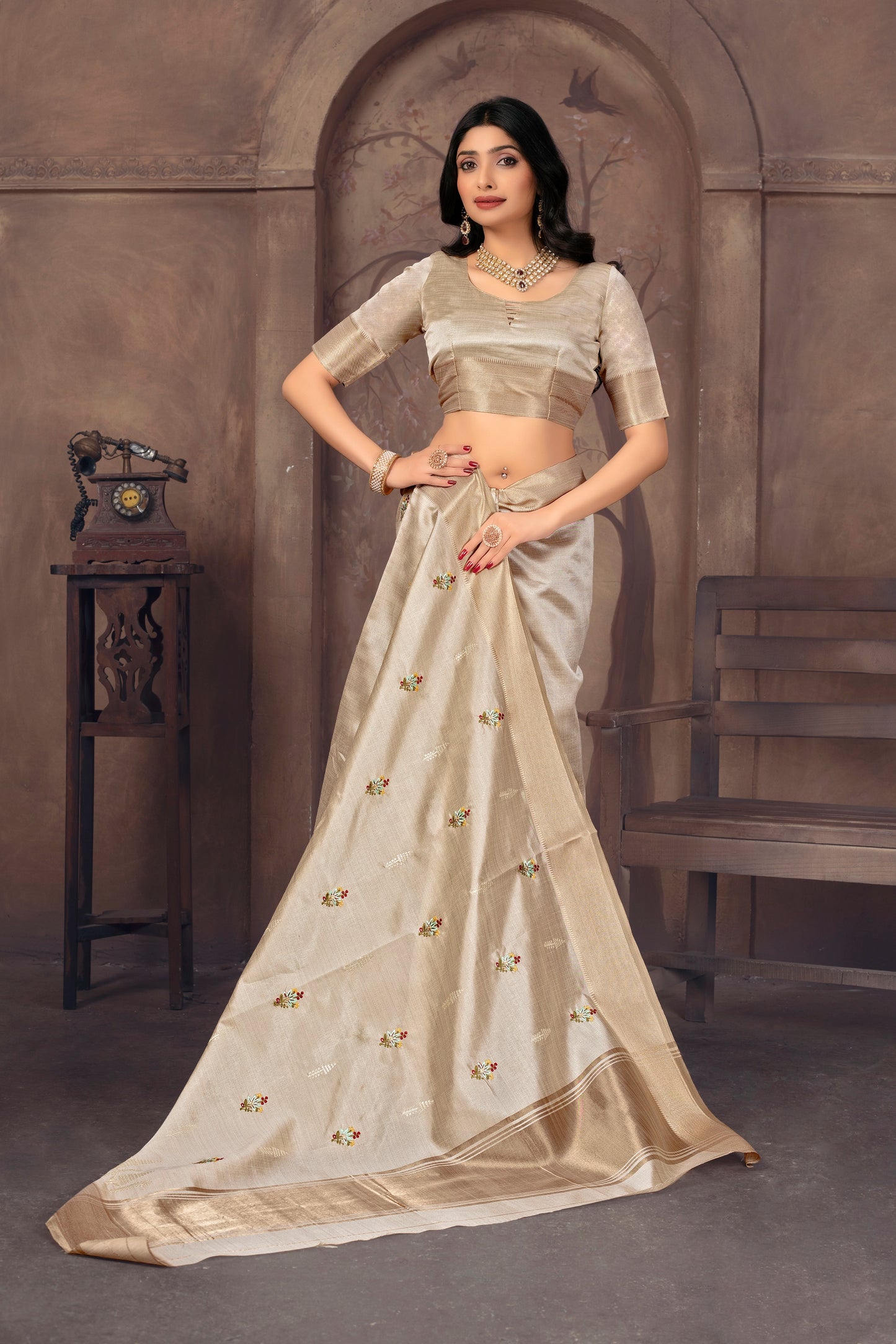 Assam Silk Saree Sequence With Embroidery