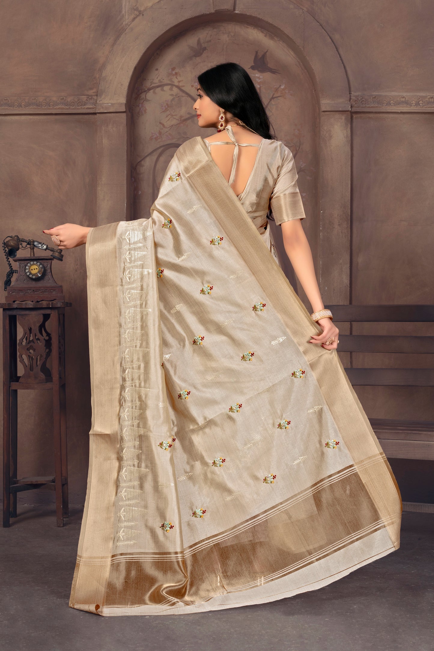 Assam Silk Saree Sequence With Embroidery