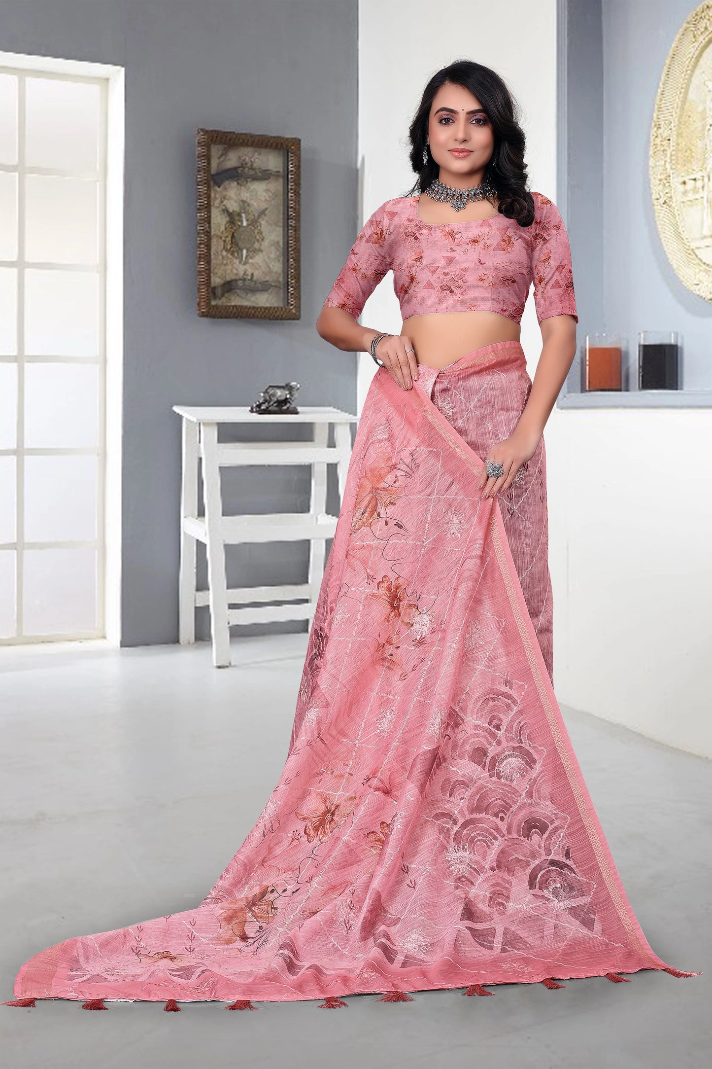 Cotton With Embroidery Work Saree