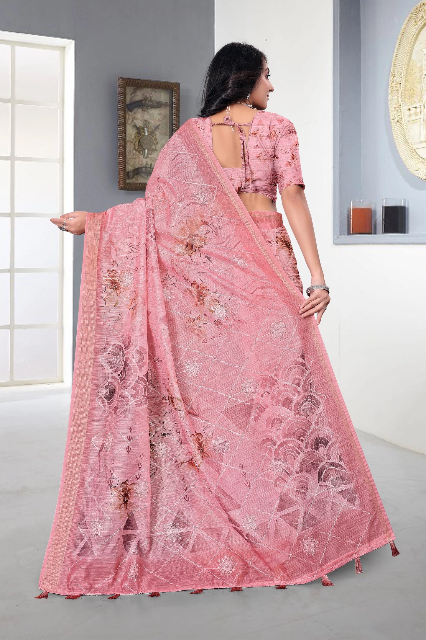 Cotton With Embroidery Work Saree