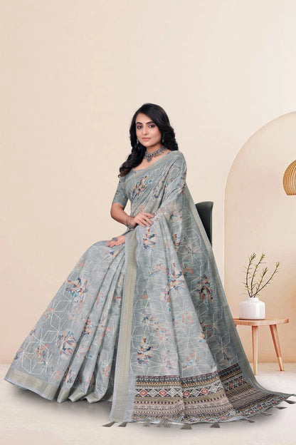 Cotton With Embroidery Work Saree