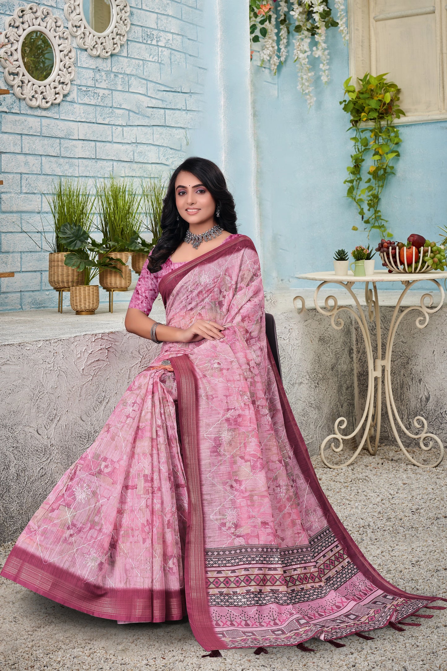 Cotton With Embroidery Work Saree
