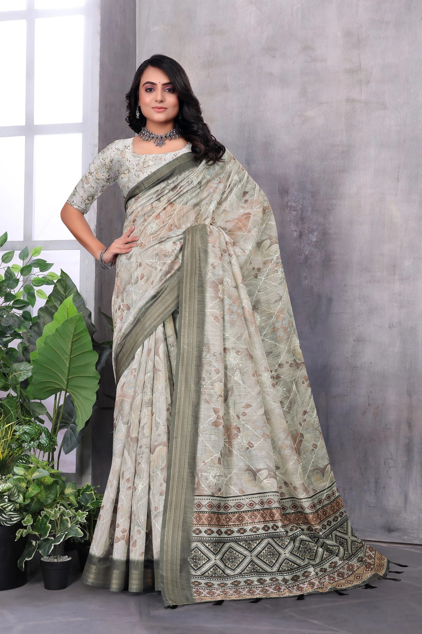 Cotton With Embroidery Work Saree