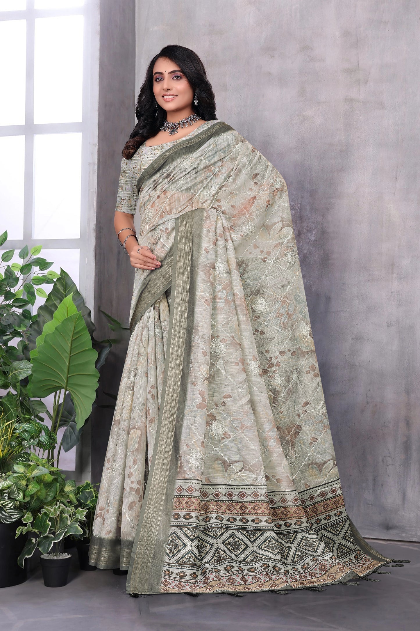 Cotton With Embroidery Work Saree