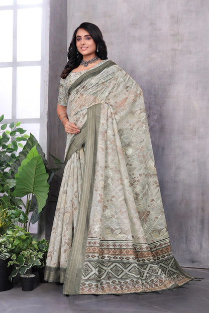 Cotton With Embroidery Work Saree
