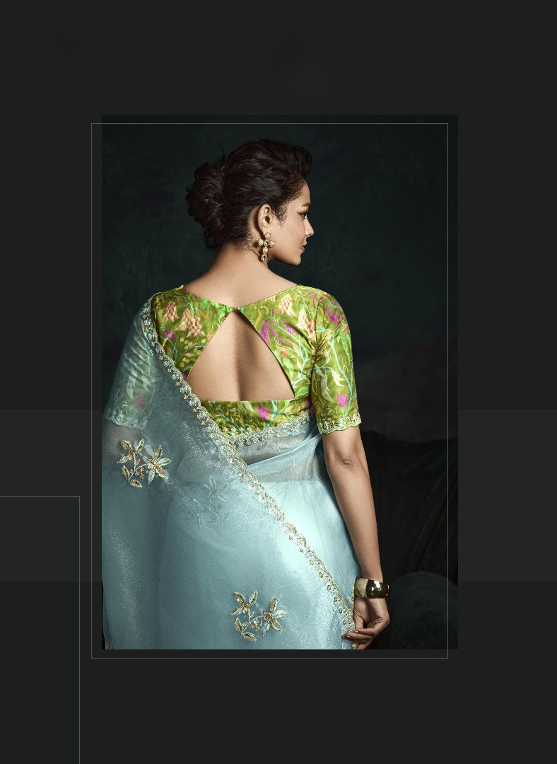 Crushed Tissue Hand Embroidered Border Saree