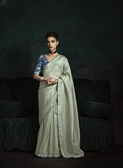 Crushed Tissue Hand Embroidered Border Saree