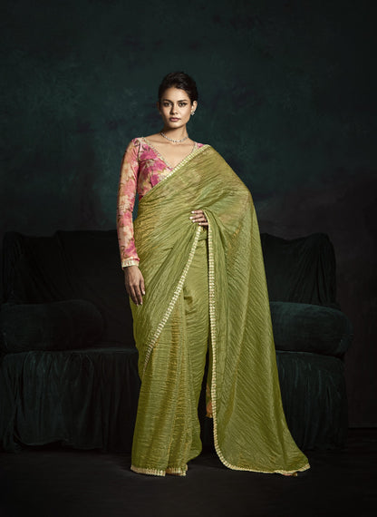 Crushed Tissue Hand Embroidered Border Saree