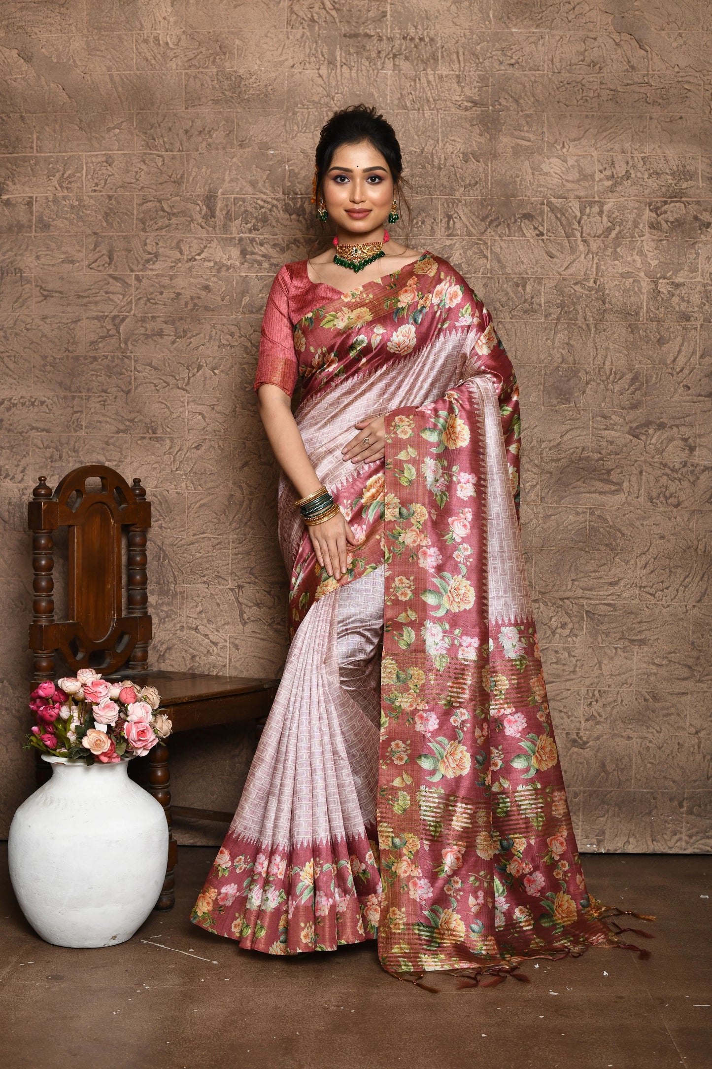 Soft Tussar Silk Tassels Saree