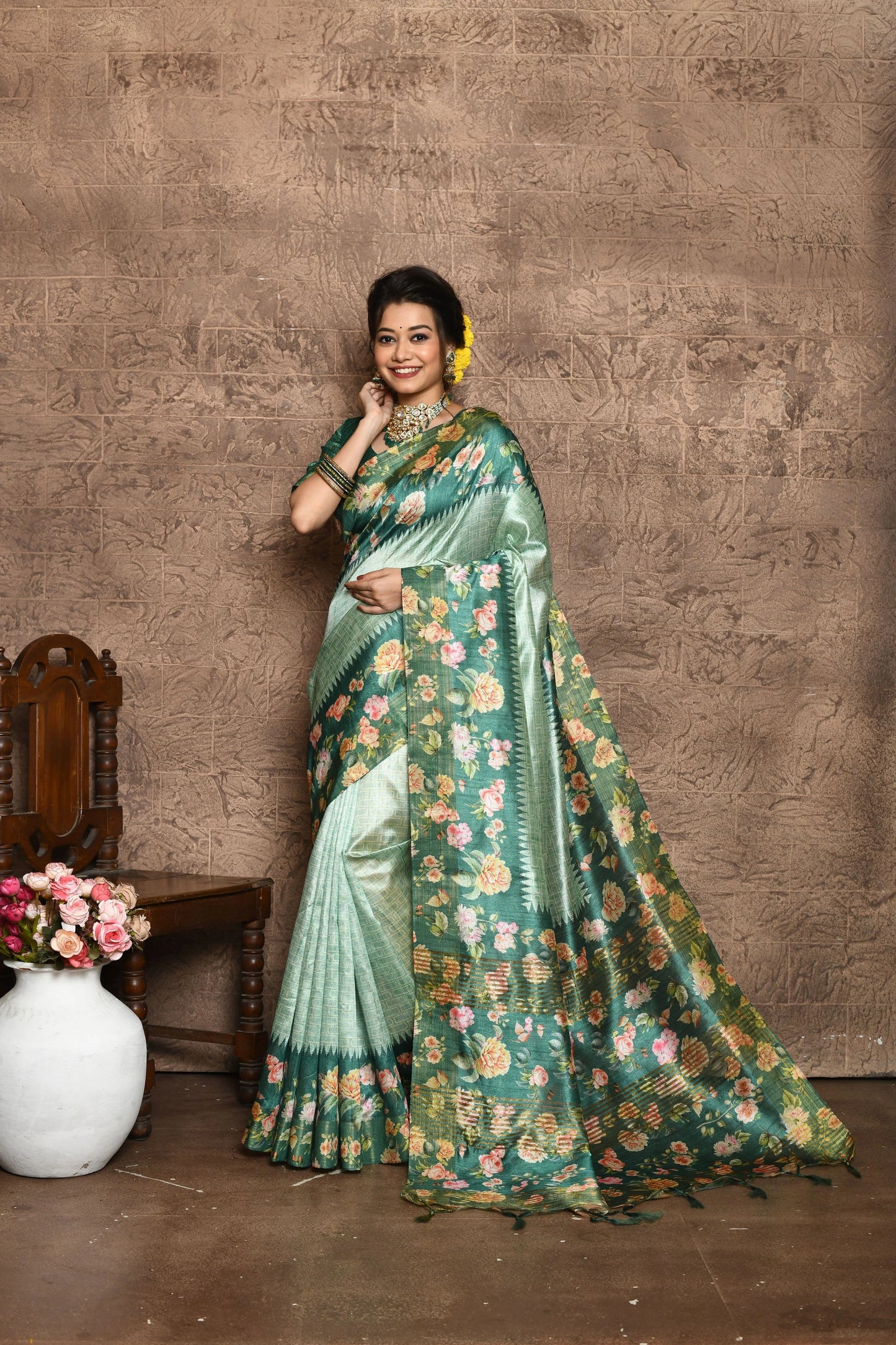 Soft Tussar Silk Tassels Saree