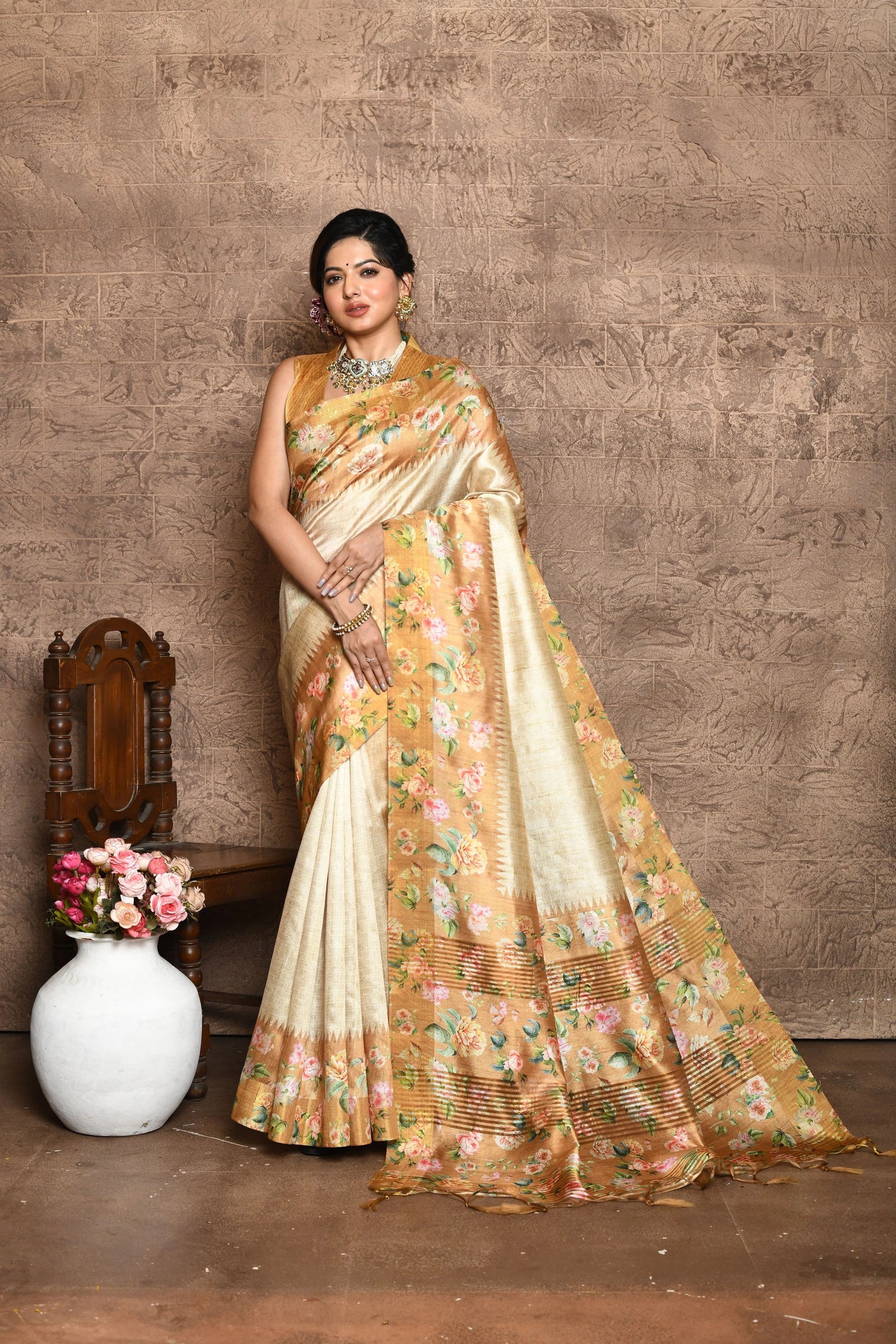 Soft Tussar Silk Tassels Saree