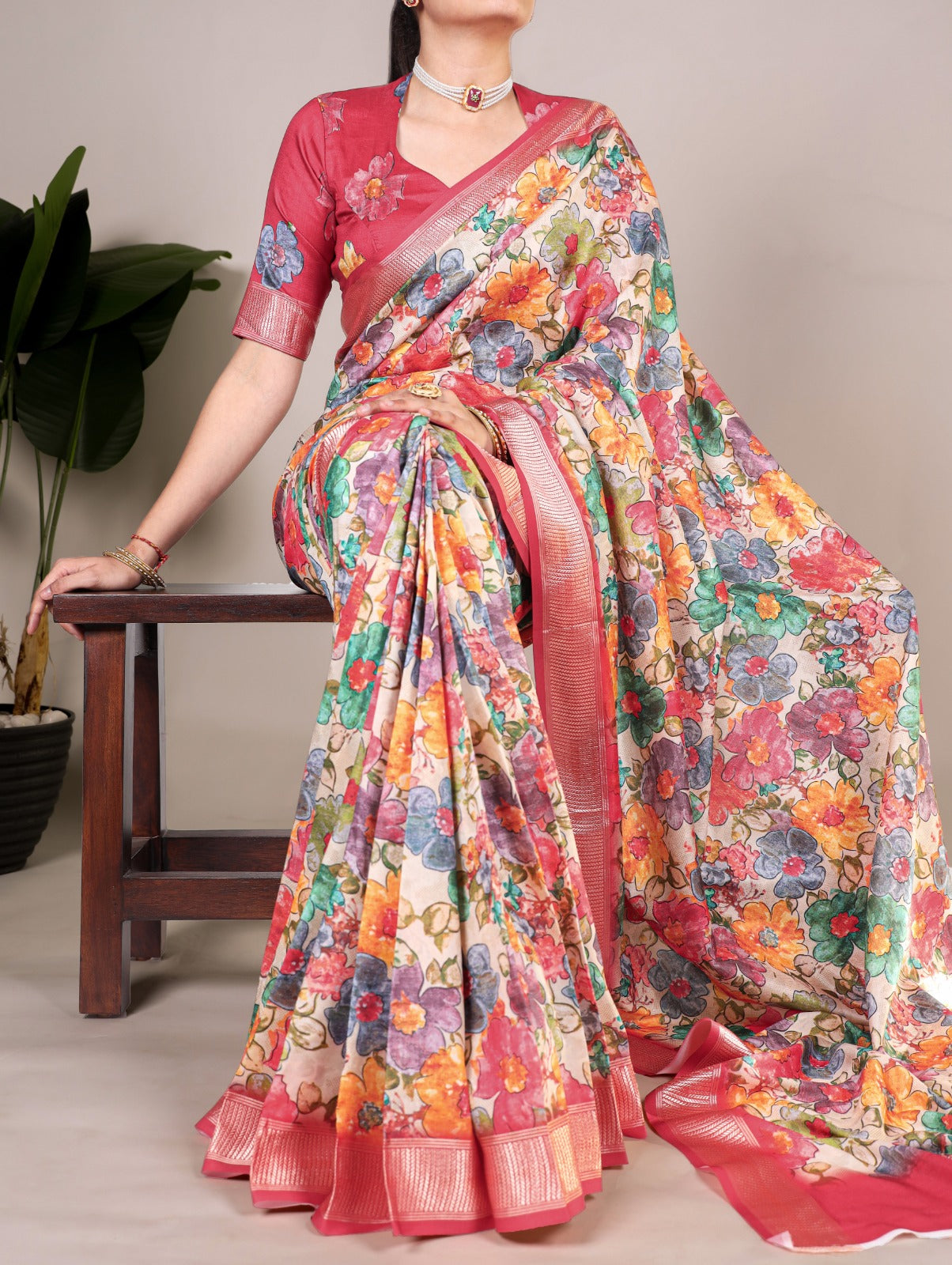 Tussar Silk With Viscose Border Saree