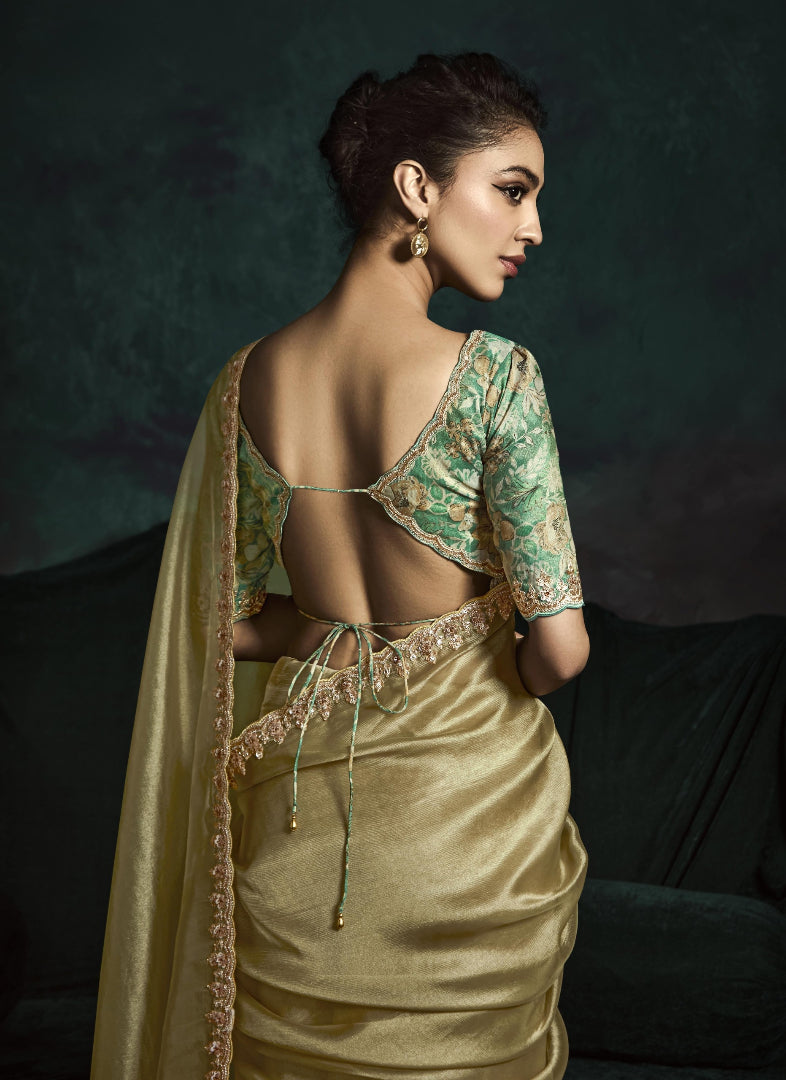 Crushed Tissue Hand Embroidered Border Saree