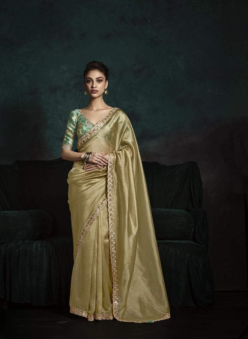 Crushed Tissue Hand Embroidered Border Saree