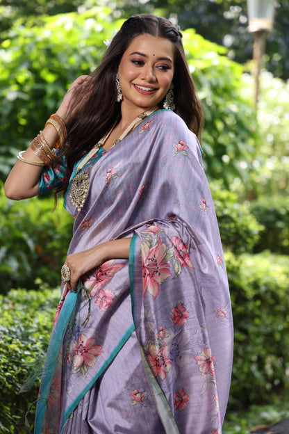 Soft Tussar Printed Silk saree