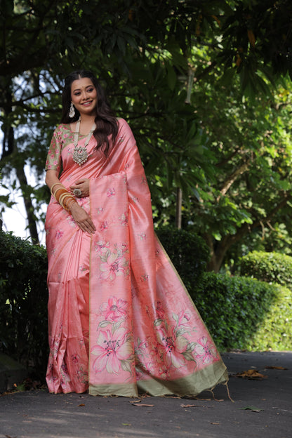 Soft Tussar Printed Silk saree