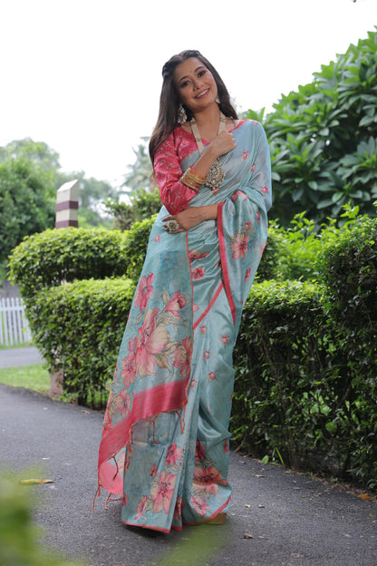 Soft Tussar Printed Silk saree