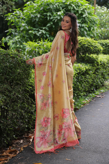 Soft Tussar Printed Silk saree