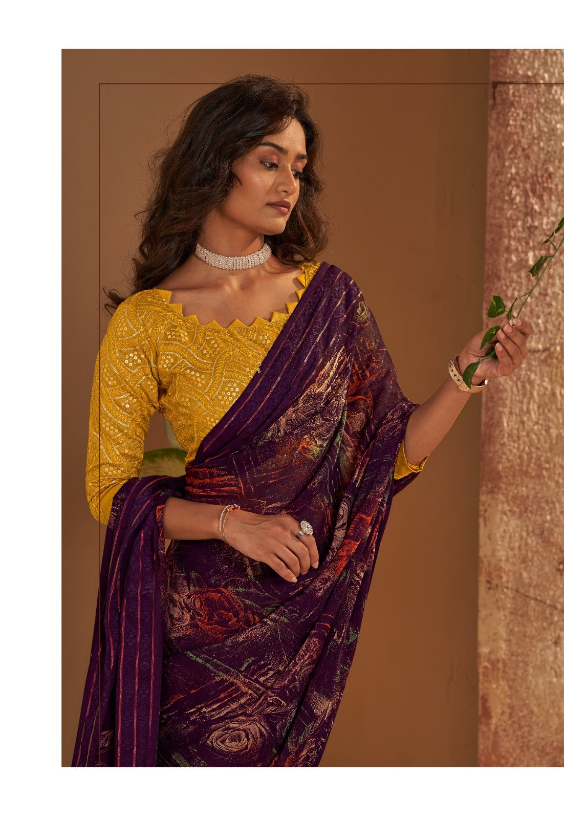 Chiffon With Fancy Embroidery Work Blouse Saree