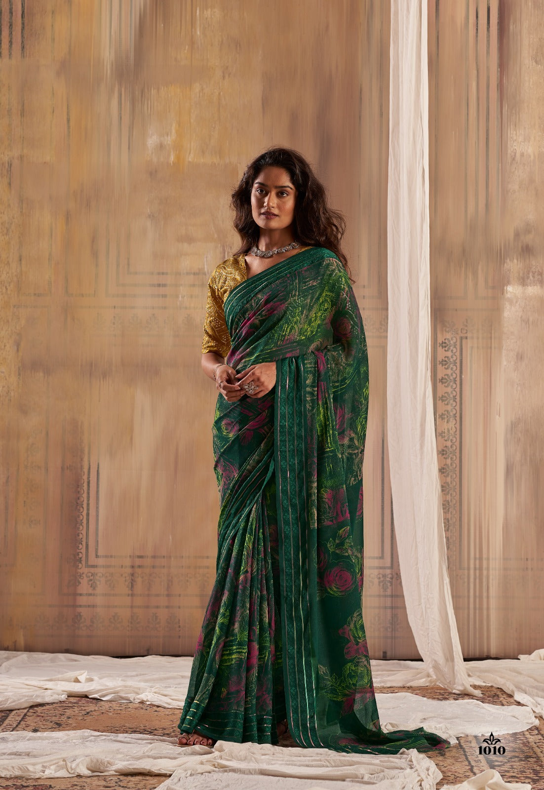 Chiffon With Fancy Embroidery Work Blouse Saree