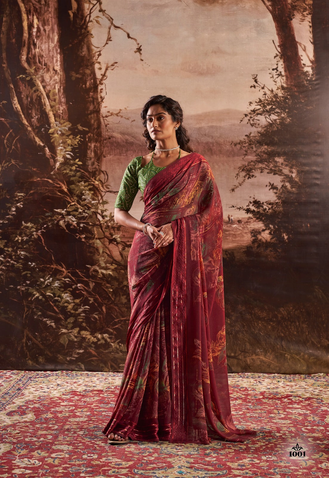 Chiffon With Fancy Embroidery Work Blouse Saree