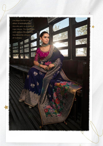 Heavy Embroidered Contrast Blouse Soft Dola Viscous Silk with 3d Weaved Pallu & Fancy Lace Border Purple Saree