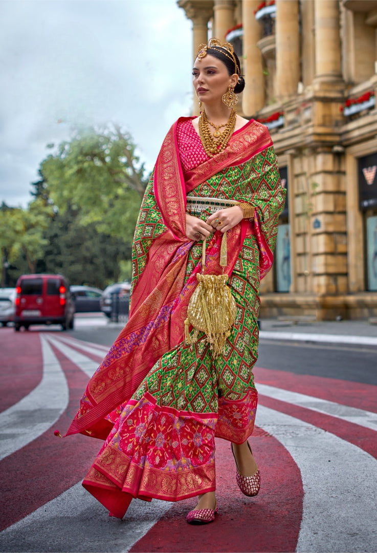Green P.v Silk With H.b. Luxury Print With Glory Finish And Stud Work