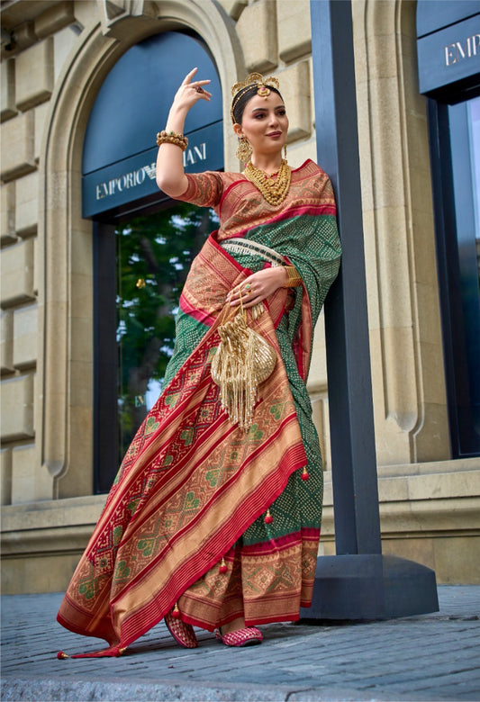Green P.v Silk With H.b. Luxury Print With Glory Finish And Stud Work