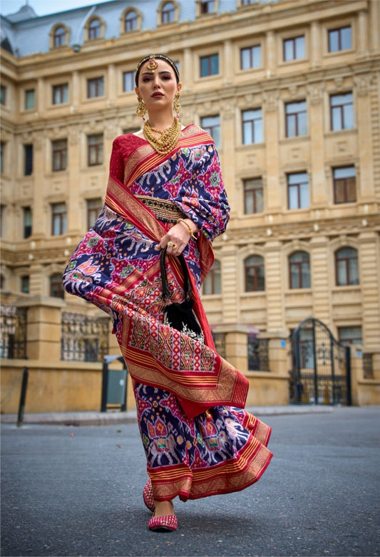 Blue P.v Silk With H.b. Luxury Print With Glory Finish And Stud Work