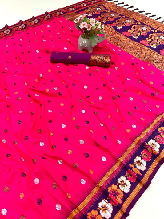 Soft Silk Sarees Premium Two Tone Fabric with Flower