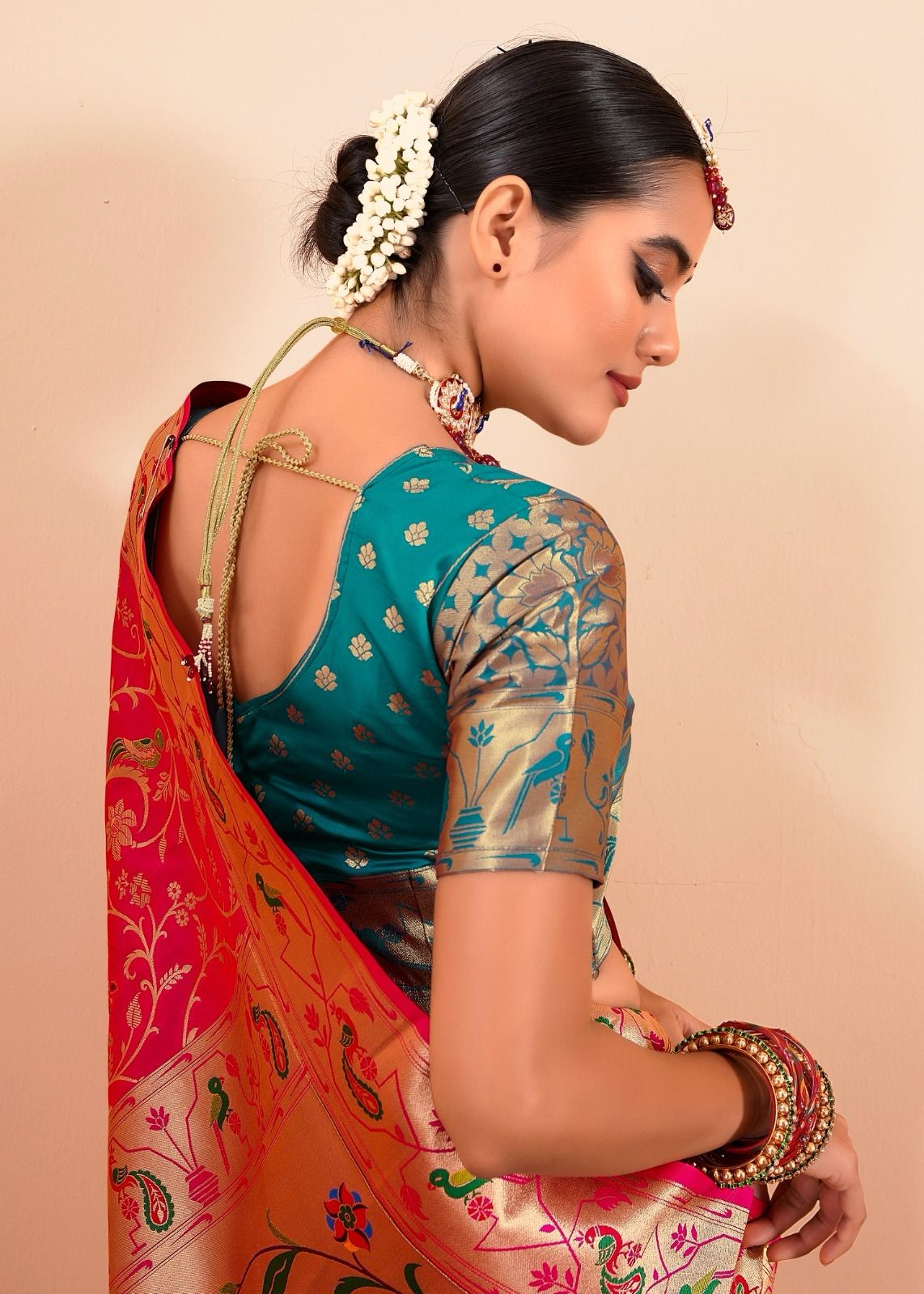 Red Paithani Silk Saree With Multi-Color Zari Weaving